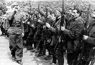 Τμήμα Τσάμηδων, συνεργατών των Γερμανών, επιθεωρείται από Γερμανό αξιωματικό. 