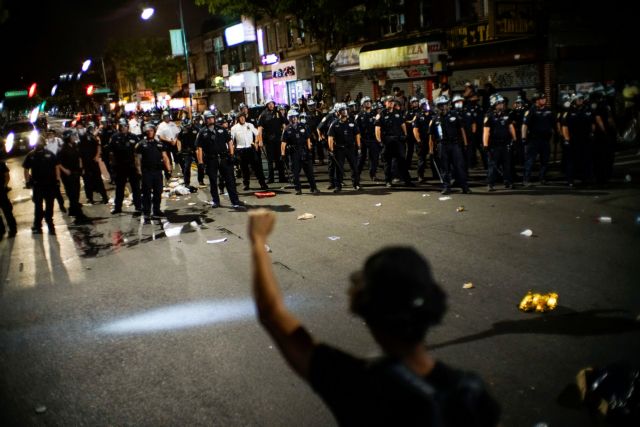 Protesters rally against the death in Minneapolis police custody of Floyd, in the Brooklyn borough of New York City