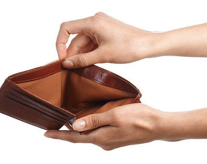 Hands holding and showing an empty wallet
