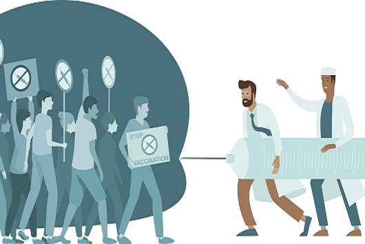 Doctors fighting against Anti Vaccination movement. Anti-Vaccine and Mandatory Immunization Protest Refusal. People Characters Rejecting Preventive Medicine.
