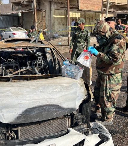 Iraqi security forces inspect site of explosion in Basra