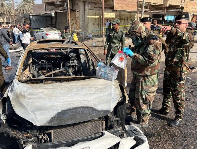 Iraqi security forces inspect site of explosion in Basra