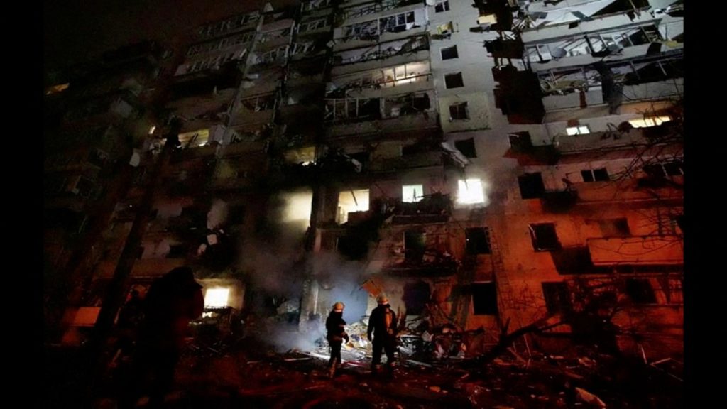 Damaged residential building, after Russia launched a massive military operation against Ukraine, in Kyiv