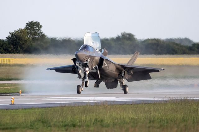 The Royal Air Force’s first delivery of F35B aircraft fly from Marine Corps Air Station Beaufort in the U.S. towards their new base RAF Marnham