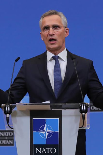 Bruxelles,  Il segretario generale della NATO Jens Stoltenberg dopo la riunione straordinaria della Commissione NATO-Ucraina