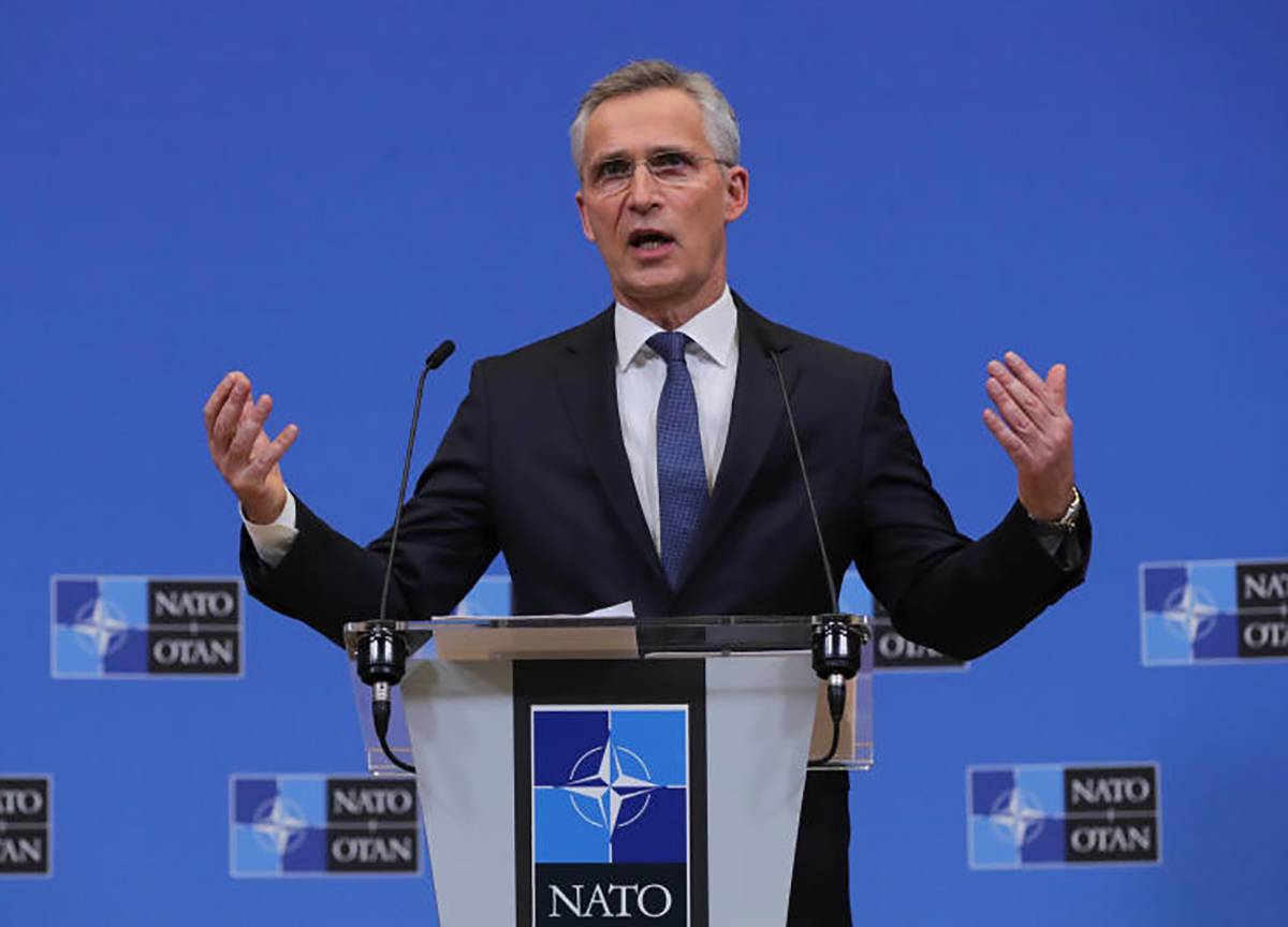 Bruxelles,  Il segretario generale della NATO Jens Stoltenberg dopo la riunione straordinaria della Commissione NATO-Ucraina