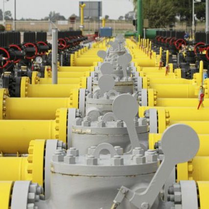 Valves and pipelines are pictured at the Gaz-System gas distribution station in Gustorzyn, central Poland