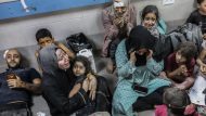Gaza City, Palestinian Territories. 17th Oct, 2023. Injured Palestinians wait to receive medical attention at al-Shifa hospital, following an Israeli shelling on the Ahli Arab hospital in Gaza City. According to the Gaza Health Ministry, hundreds of peopl