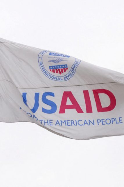 The USAID building sits closed to employees after a memo was issued advising agency personnel to work remotely, in Washington