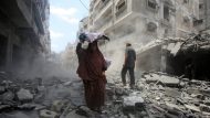 Aftermath of a morning Israeli strike on a house, in Gaza City