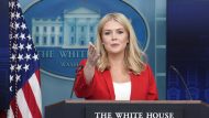 US President Trump’s Press Secretary Karoline Leavitt speaks in the briefing room