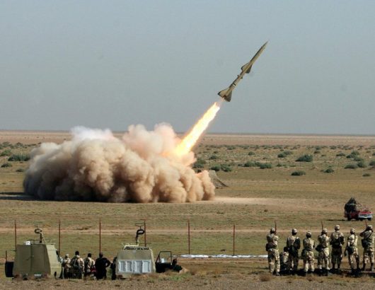 Iran’s Revolutionary Guards carry a missile test out