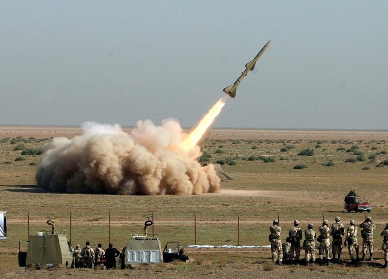 Iran’s Revolutionary Guards carry a missile test out